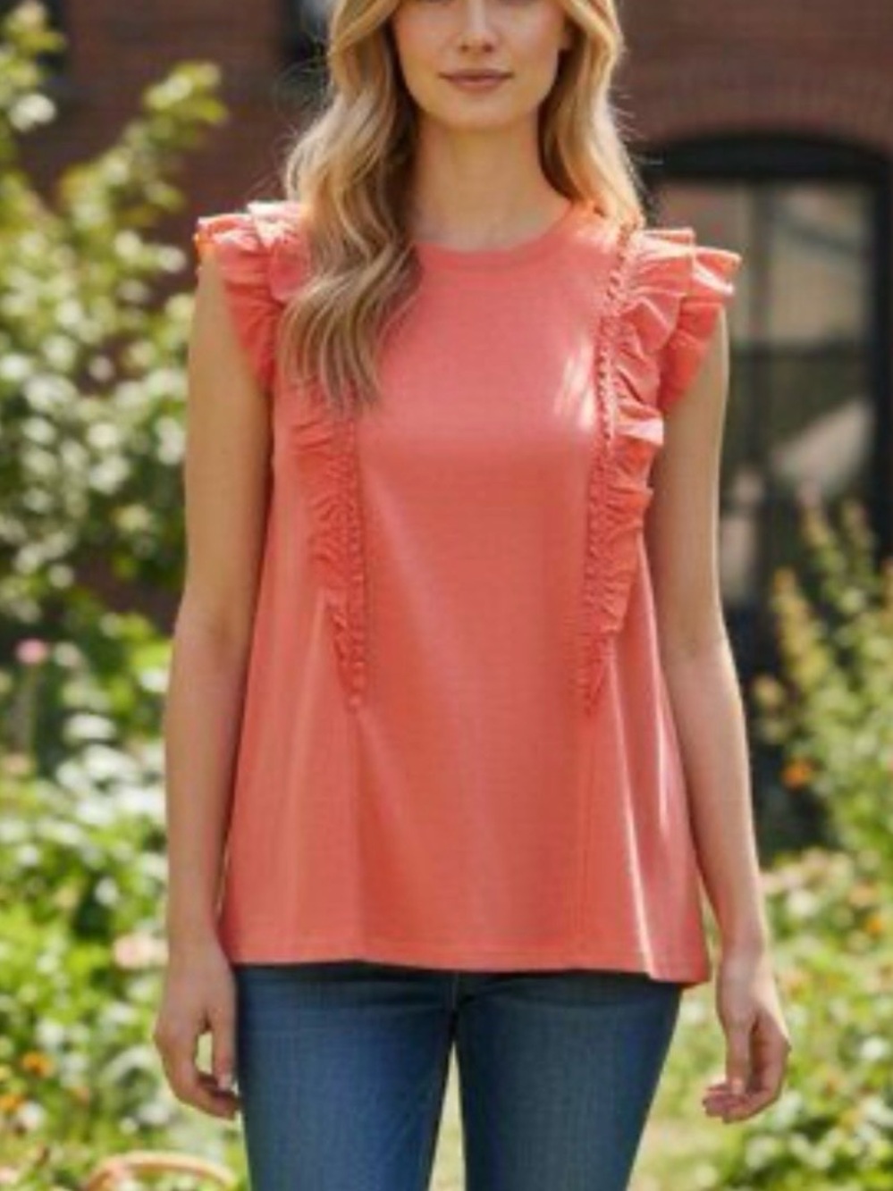 LC Lauren Conrad Ruffle Sleeve Tank Top Coral